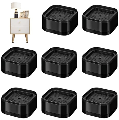 MUNTE 8 Piezas Apilable Elevador Mesa, Tacos Elevadores Cama Negro, Elevadores de Cama, Altura Individual 3,5 cm, Superficie Antideslizante, para Sillas, Sofás, Lavadoras