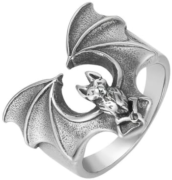 fycouyee Schmuck Persönlichkeit Vintage Fledermaus Herren Titan Ring