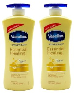 Vaseline Essential Healing Body Lotion 600ml Pump Pack of 2 | Non-Greasy Fast-Absorbing Moisturiser for Dry Skin | Deep Hydration with Micro-Droplets of Vaseline Jelly | 24H Nourishing Care