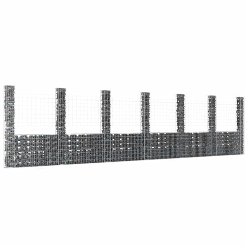 Gabionen Rankgitter, Gabionenkorb U-Form mit 7 Säulen Eisen 740x20x200 cm für Garten, Terrasse, Balkon