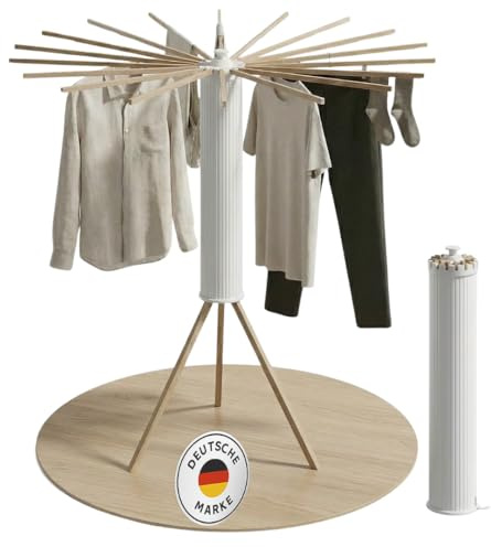 Homexo Wäscheständer Holz klappbar, platzsparend, 16 Arme, Modernes Design