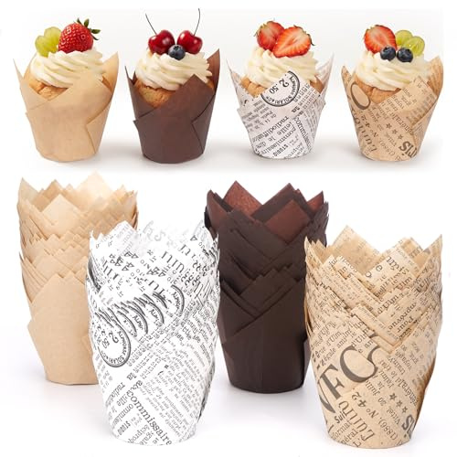 200 Stück Muffinförmchen Papier, Muffins Papierförmchen, Muffinform Papier | Tulpe Cupcake Förmchen, Backförmchen Papiers für Hochzeit Geburtstag Party