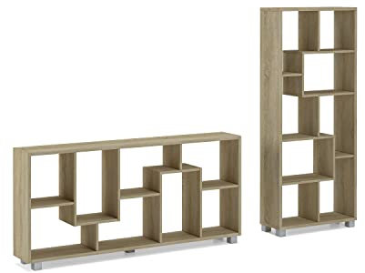 Skraut Home - Designregal - 161 x 69 x 25 cm - Vertikales oder horizontales Bücherregal - Zig-ZAG-Sonoma-Modell - Einfache Montage - Widerstandsfähig - Helles Eichenholz