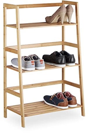 Relaxdays Standregal aus Bambus mit 3 Ablagen HxBxT: ca. 91 x 57 x 32 cm, schmales Regal, Badregal, Bücherregal, natur