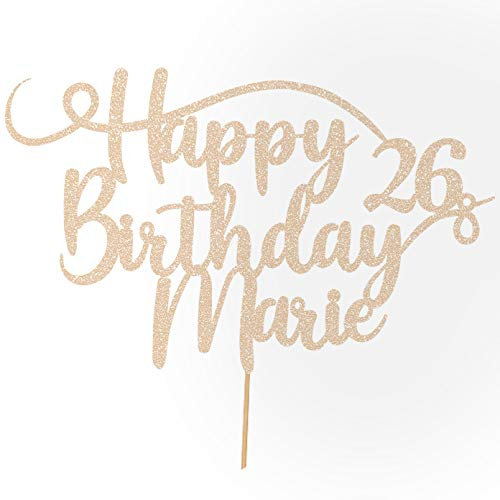 Cakeshop Personalisierte Happy Birthday Glitzer Kuchen Deko Angepasste Farbe jeder Name & jedes Alter Kuchen Dekoration für Geburtstag Party (Rose Gold)