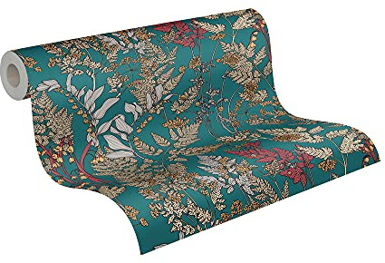 A.S. Création Architects Paper Blumentapete Floral Impression Tapete natürlich PVC-freie Vliestapete blau beige gelb rot schwarz matt glatt 377515 37751-5, 10.05 m x 0.53 m