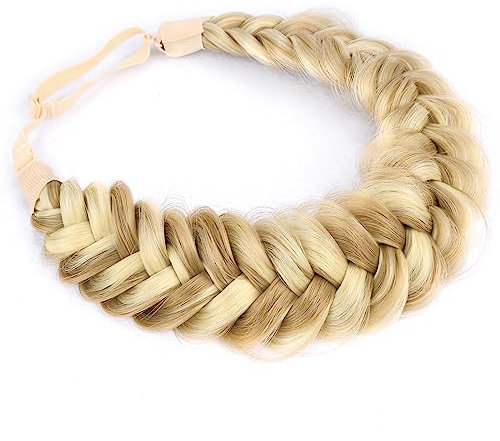 BOBIYA Unordentliches Breites 2 Stränge Kunsthaar Geflochtenes Stirnband Geflochtene Zöpfe Elastisches Stretch Zopf Stirnband für Frauen Mädchen (goldbraun hervorgehoben)