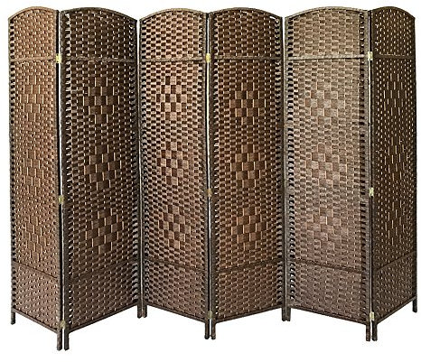 Brown 6 Panel Wicker Room Divider Hand Made Privacy Screen Living Room Separator Partition