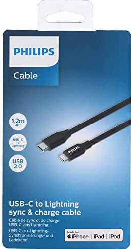 Philips - USB-C zu Lightning Kabel - DLC3104L/03 - iPhone Ladekabel - 1.2 Meter Kabel - Laden und Synchronisieren - Schwarz