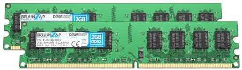 BRAINZAP 4GB DDR2 RAM DIMM PC2-6400U 2Rx8 800 MHz 1.8V CL6 Computer PC Arbeitsspeicher (2X 2GB)