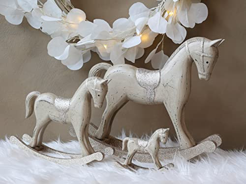 Chic Antique Nostalgisches Schaukelpferd 30 cm, Weihnachtsdekoration, Antique Latte mit Glitzer