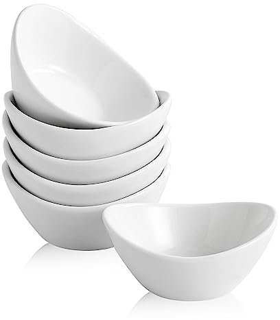 Swuut Bols à Tapas et Sauces Ensemble de 6 en Céramique, Petits Bols de 1,5oz Mini pour Sushi, Sauce Soja, Trempettes, Assiettes d'Aliments Cuits, Ketchup, Olives, BBQ et Fournitures de Fête (Blanc)