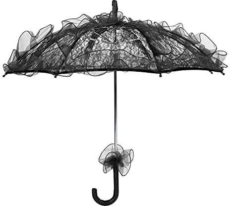 TITA-DONG Hochzeits-Spitzenschirm, Vintage-Regenschirme mit Handgefertigten Blumenstickereien, Romantischer Vintage-Regenschirm mit Floraler Spitze, Romantische Brautfoto-Requisiten,(Schwarz)