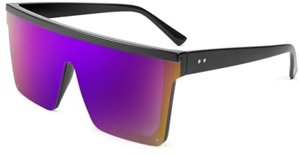 FEISEDY Vintage Flat Top Sonnenbrille Herren Damen Groß Verspiegelt B2470 | Randlose Eckige Brille Übergröß, UV400 Schutz