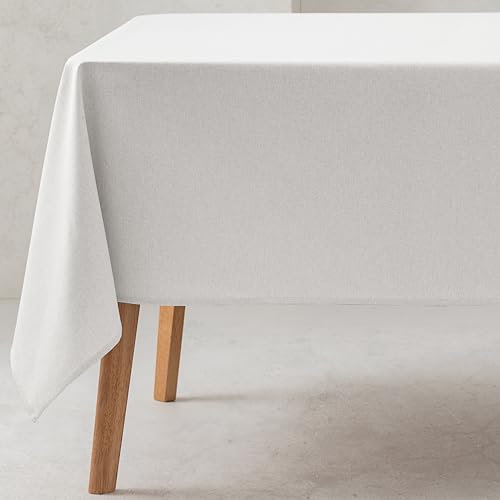 GAMUSI Tischdecke, einfarbig, Bio-Baumwolle, wasserdicht, schmutzabweisend, rechteckig, Weiß, 140 x 300 cm