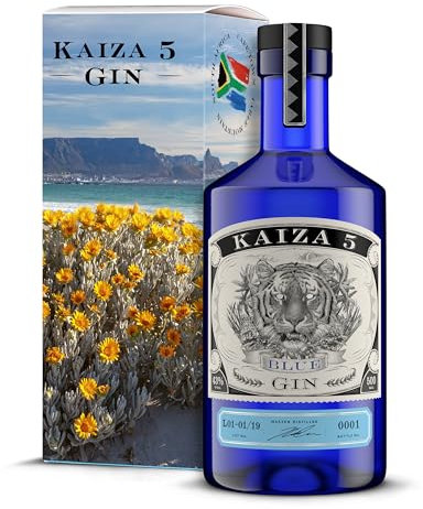 KAIZA 5 BLUE GIN – 0,5 l - 43% | Gin aus Südafrika/Kapstadt | Blumig, beerig, frisch | Holunder, Blaubeere und Drachenfrucht | Blumig, beerig, frisch BEACH
