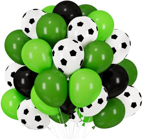 Fußball Latex Ballons, 60 Stück Fussball Ballon, Grün Weiß Schwarz Luftballons, Fussball Ballon Helium, Fußball Geburtstag Ballons für Junge Kinder Geburtstag WM Sport Motto Party Dekoration