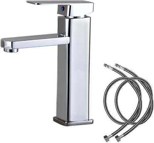 Ortviai Robinet Salle Bain, Mitigeur Lavabo en Alliage avec L'eau Froide et Chaude Disponible, Robinet Lavabo avec Deux Tuyaux, pour Les Toilettes, La Salle de Bain (argent)