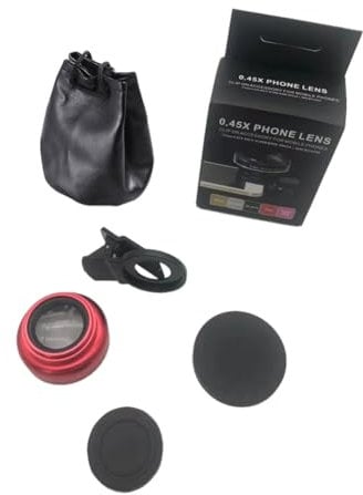 lehua Phone Camera Lens Kit 0.45X Ultra Wide Angle + 12.5X Macro Lens, Universal Clip-on for Most Smartphones, Red