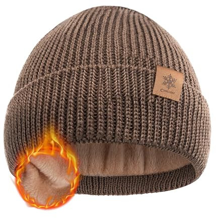 CAOZITOU Mütze Herren Damen Winter, Merino Warme Wintermütze Thermo Beanie Strickmütze Weiche Bequem für Outdoor Fahren Ski (DE/NL/SE/PL, Alphanumerisch, Einheitsgröße, Braun)