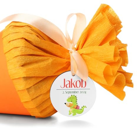 Personalisierte Holzanhänger für Schultüte - Schultüte Anhänger erster Schultag mit niedlichen Designs - Namensanhänger Schulkind 2025 Dino - Geschenk zur Einschulung für Junge & Mädchen
