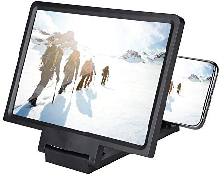 Mobile Phone Screen Magnifier, HD Enlarge Screen Speaker, 3D Mobile Movies, Reading Magnifying Glass, for Middle Aged and Old People (Black)