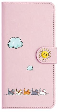 Nbziyoo Lovely Cats Phone Case for Samsung Galaxy A71 4G,Cute Cats/Sun Flip Wallet Case with Card Slots, Premium Magnetic PU Leather Cover for Samsung Galaxy A71 4G,Pink