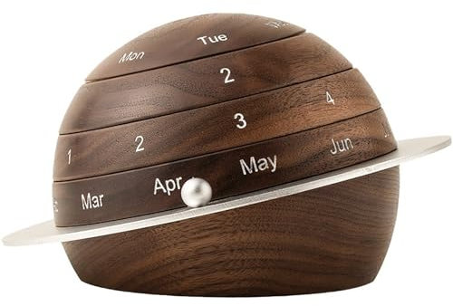 CGZCEICAN 5,12 Zoll Holz-Rollkalender Monat Woche Tag Datumsanzeige Vintage Holzscheibe Ewiger Tischkalender Holz Ewiger Kalender Schneehaus Rotierender Ewiger Tischkalender for Home Office/31
