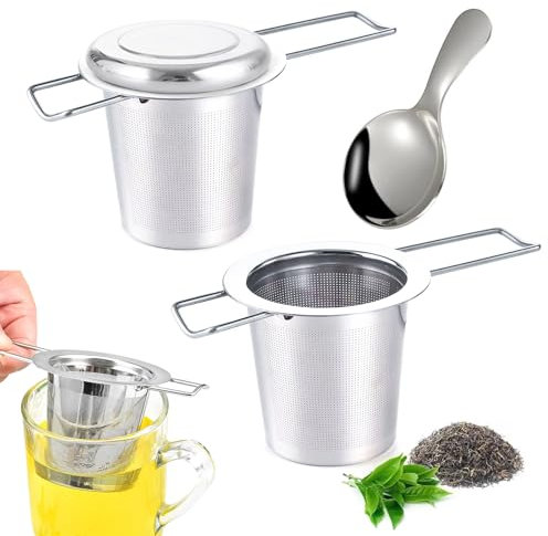2 Stück Teesieb Edelstahl,Teesieb für Losen Tee,304 Teesieb Edelstahl Teesieb für Tasse, Teefilter Edelstahl mit Deckel und Faltbare Griffe,Feinmaschig für die Meisten Tee-Tassen und Tee-Schalen