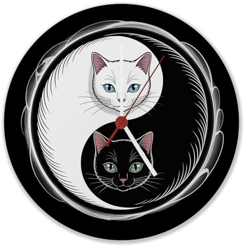 speecheese Katzen Yin und Yang Wanduhr für Katzenliebhaber schöne Katzen-Dekouhr für Wohnzimmer und Büro