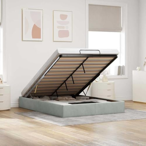 Refined Ottoman-Bett ohne Matratze Hellgrau 140x200 cm Samt
