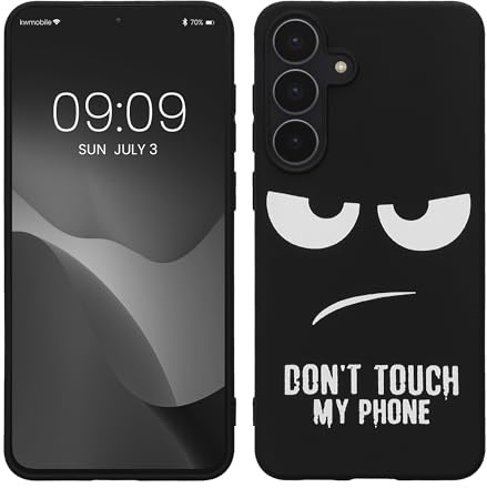 kwmobile Hülle kompatibel mit Samsung Galaxy S25 FE - Handyhülle Silikon Case - Don't Touch My Phone Weiß Schwarz