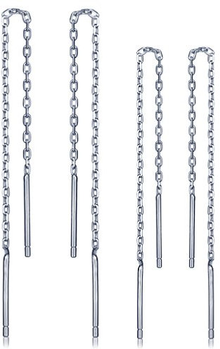 Infinite U - Juego de 2 pares de pendientes de cadena de borla larga de plata de ley 925 de 6 a 8 cm, Esmalte, Sin piedra