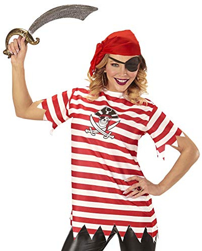 Widmann - Kostüm Piratin, T-Shirt, Bandana, Augenklappe, Seeräuber, Freibeuter, Mottoparty, Karneval