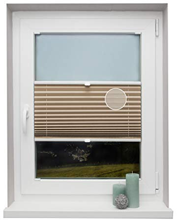 Plissee auf Maß Thermo für alle Fenster Montage in der Glasleiste Blickdicht mit Spannschuh Sonnenschutzrollo Beige Breite: 51-60 cm, Höhe: 40-100 cm