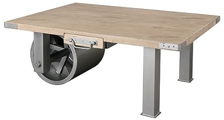 Sofatisch Holztisch m. Schublade Industrial-Stil Mango massiv 110x80 geweißt
