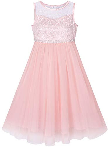 Sunny Fashion Mädchen Kleid Blush Rosa Strass Chiffon Tanzball Maxi Kleid Partykleid Brautjungfer Brautkleid Gr. 158