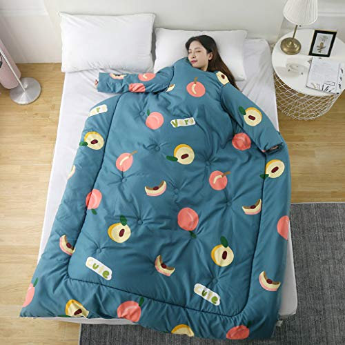 VOCD Lazy Quilt, Warme Bettdecke Mit Ärmeln, Verdickbarer Tragbarer Plüschüberwurf Für Zu Hause Winter Nap Office Büro Auto Schlafzimmer, Super Weiche Bettdecke - Blau/Grau