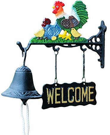 ZZYE Türglocke Gusseisen Gusseisen Wandmontage Hahn Willkommen Glocke Rustic Farm/Hof/Garten/Terrassentür Dekor 9.5x3.9x10.8in türglocke