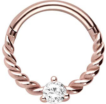 PIERCINGLINE Chirurgenstahl Segmentring Clicker KRISTALL + GEDREHT Piercing Ring Nase Septum Ohr Helix Tragus Roségoldfarben