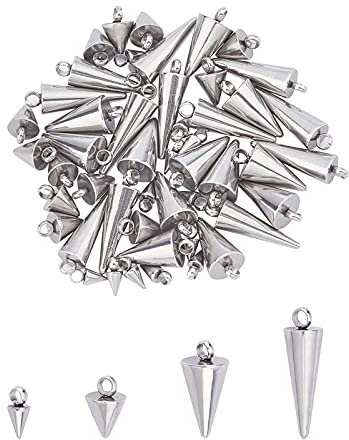 UNICRAFTALE 48pcs 4 Größen Edelstahl Spike Anhänger Geometrischer Kegel Charms Metall Spitz Anhänger Punk Ohrringe Charms Für Halskett Ohrringe Armband DIY Schmuckherstellung