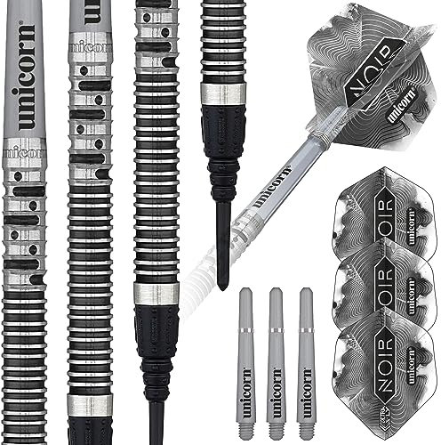 Unicorn Soft Tip Darts Set | Gary 'The Flying Scotsman' Anderson Noir Organic Phase 5 | 90% Tungsten Barrels with Black Titanium Coating | 20 g