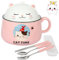 Lihaian Bol à céréales à ramen avec couvercle et anse - 1020 ml - Bol instantané en céramique - Bol à soupe - Bol à pâtes pour chat - Bol à dessert - Boîte à repas pour enfants