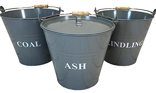 Selections Large 12 Litre Capacity Fireside Bucket Collection Ash, Coal And Kindling in French Grey