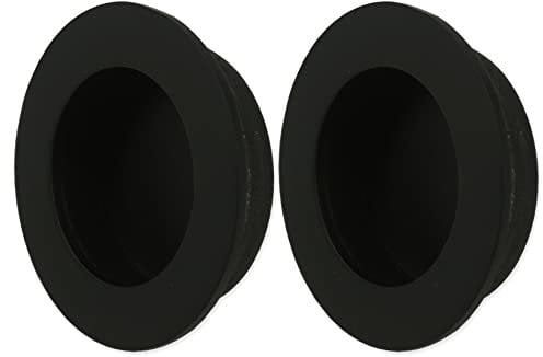 2X Matt Black Round Recessed Pull Handles, Flush Mount Ideal for Sliding Cabinet, Wardrobe, Cupboard Doors