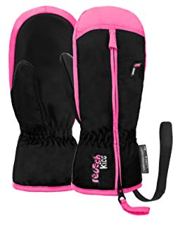 Reusch Ben Mitten extra warme und weiche Fausthandschuhe Winterhandschuhe Fäustlinge Kinder Babys Kleinkinder Mädchen und Jungen mit einem Reißverschluss, schwarz-pink, IV (ca. 4-5 Jahre)