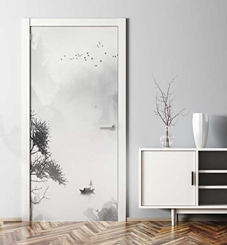 MyMaxxi - Tür bekleben mit Türtapete Türposter Türfolie Selbstklebend 90x200 Asia Landschaft - Tür verschönern Türaufkleber Türklebefolie Steine Horizont Ausblick schwarz weiß