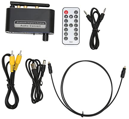 Bluetooth 5.1 Digital Amplifier, Analog RCA and Digital Output Options, Hi Fi Wireless Music Adapter, Dual AUX and RCA Outputs with Microphone for Home Speakers