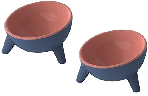 Raised Cat Bowls, Elevated Cat Feeder - 2PCS Red, 15° Inclined Angle for Kittens & Adults
