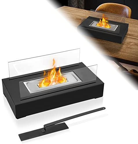 LARS360 Bioethanol Tischkamin Edelstahl, Tisch Kaminfeuer für Wohnzimmer Balkon Sicher und Warm, Rauchfrei & Geruchlos, Feuerstelle, Tischfeuer, Tisch-Dekofeuer, LARS-(HAG4185C)-ND, Schwarz